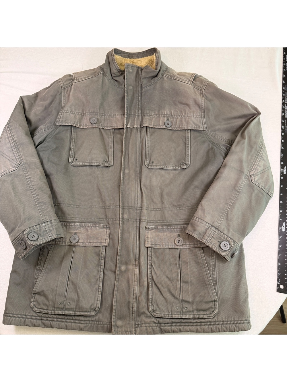 LL Bean Sherpa Fleece Lined Field Coat Olive Gray Men's L